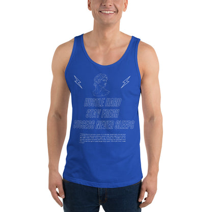 Workrate Men's Tank Top - Left Placement image 5 in Black, size XL, showing front view for the Hustle Hard design.