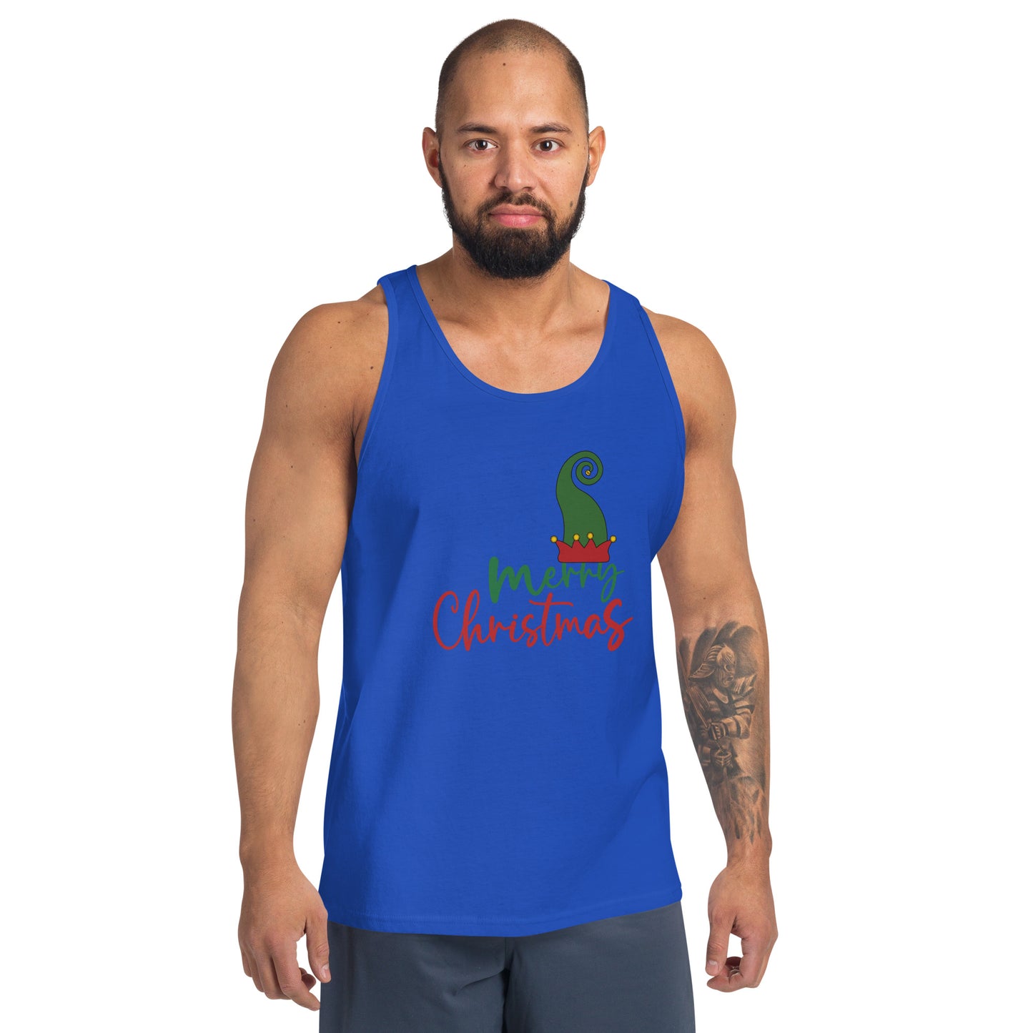 Noelle Men's Tank Top - Left Placement image 5 in Black, size XL, showing front view for the Merry Christmas design.