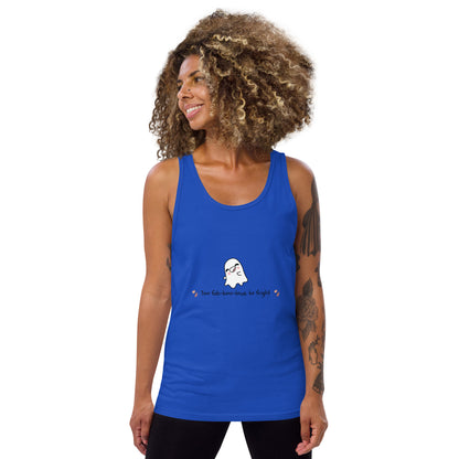 Image 4 of Navy Boo Luxe Men's Tank Top - Left Placement, size L, with Fa Boo Lous artwork visible in front view.