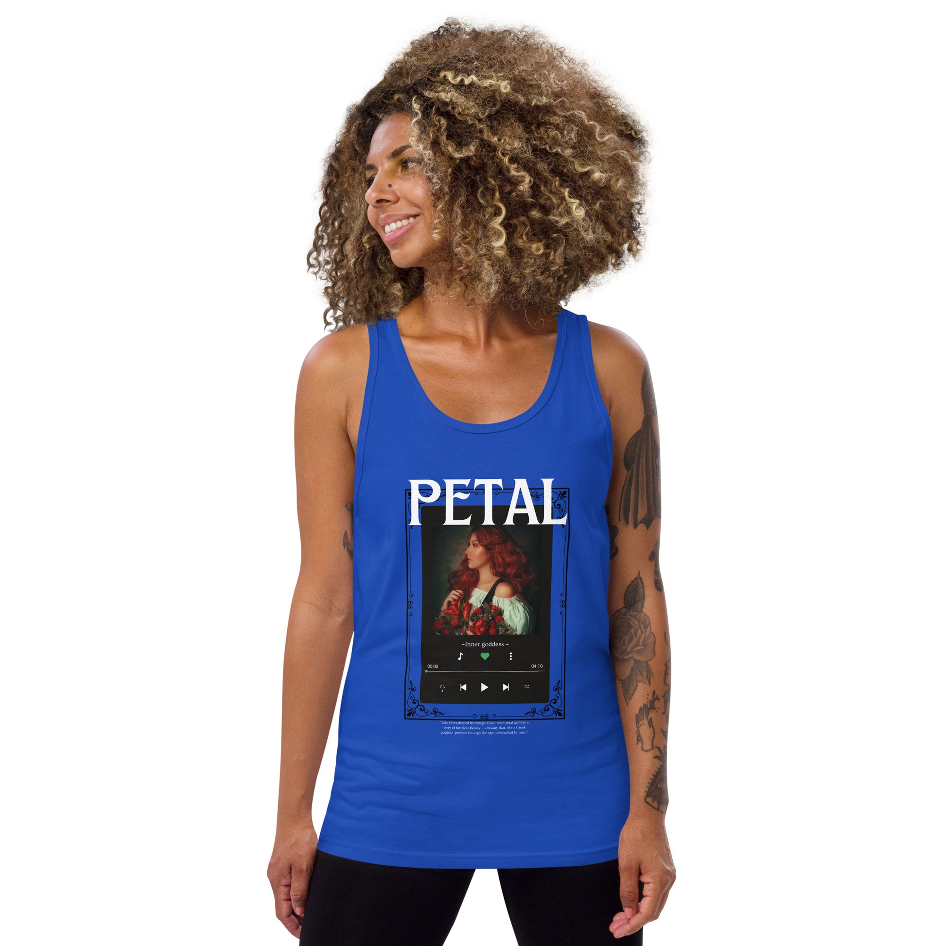 Image 10 of Navy Petaline Tank Top, size 2XL, with Petal artwork visible in front view.