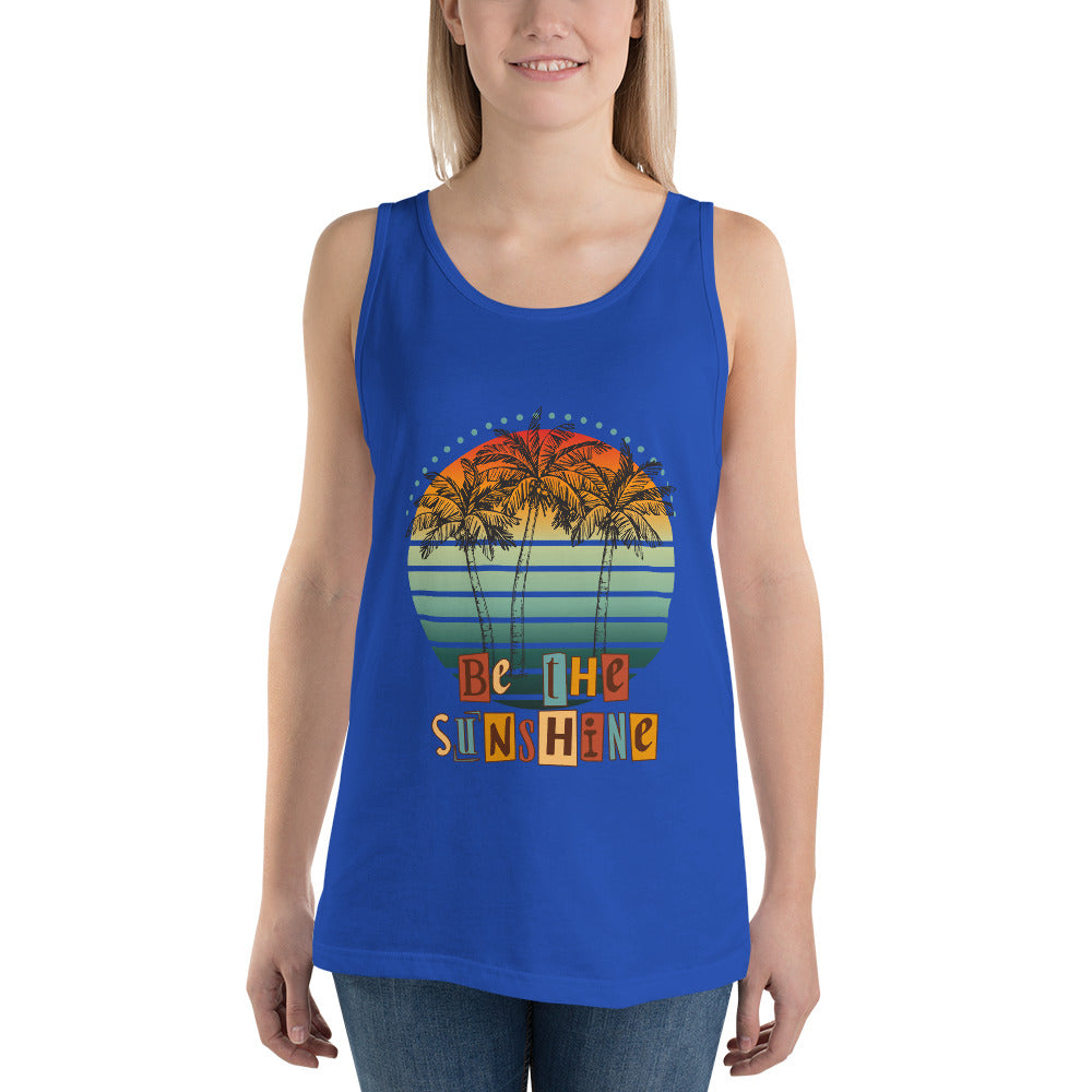 Image 7 of Navy Solara Tank Top, size M, with Be the Sunshine artwork visible in front view.