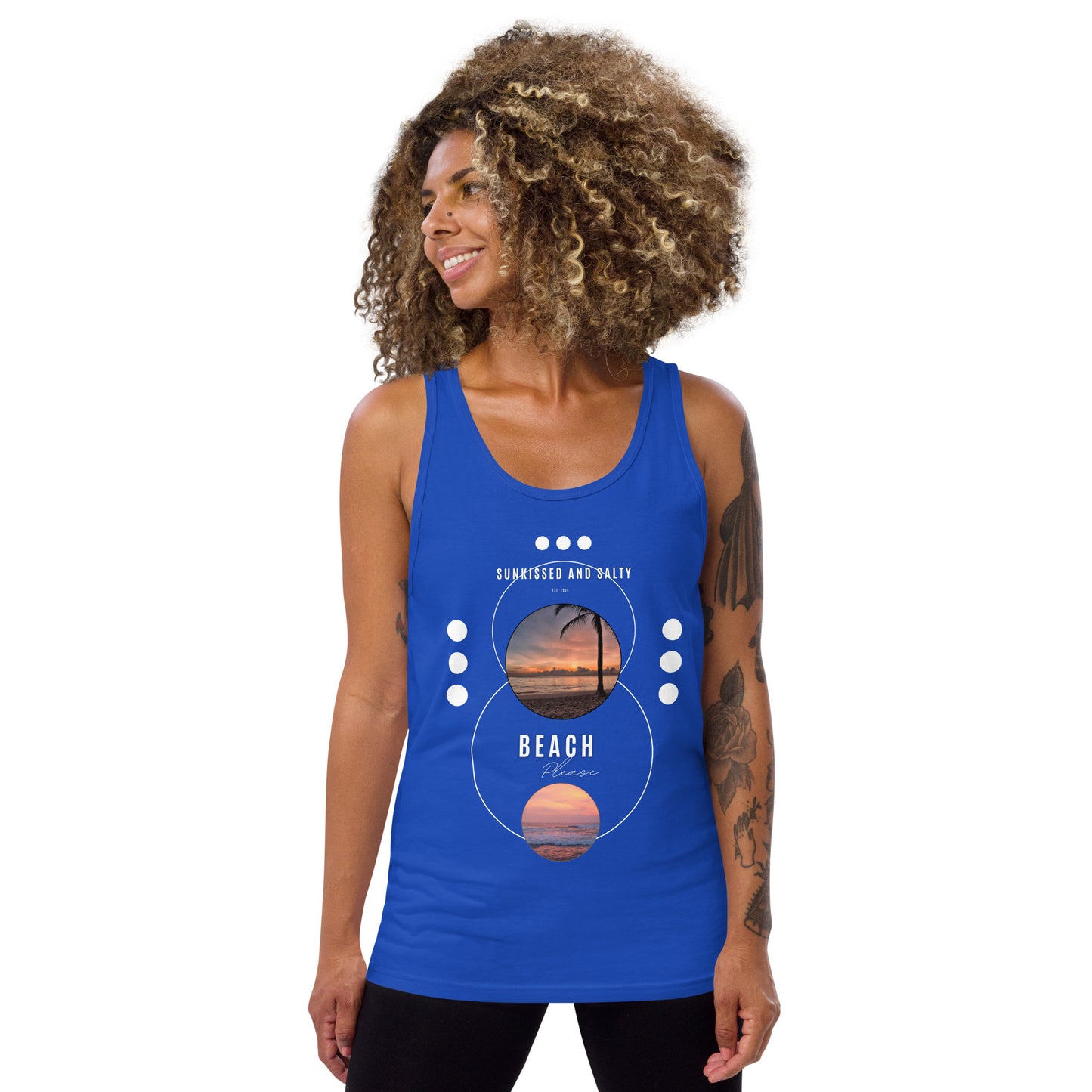 Coastline Attitude Men's Tank Top - Left Placement image 7 in Navy, size XS, showing front view for the Beach Please design.