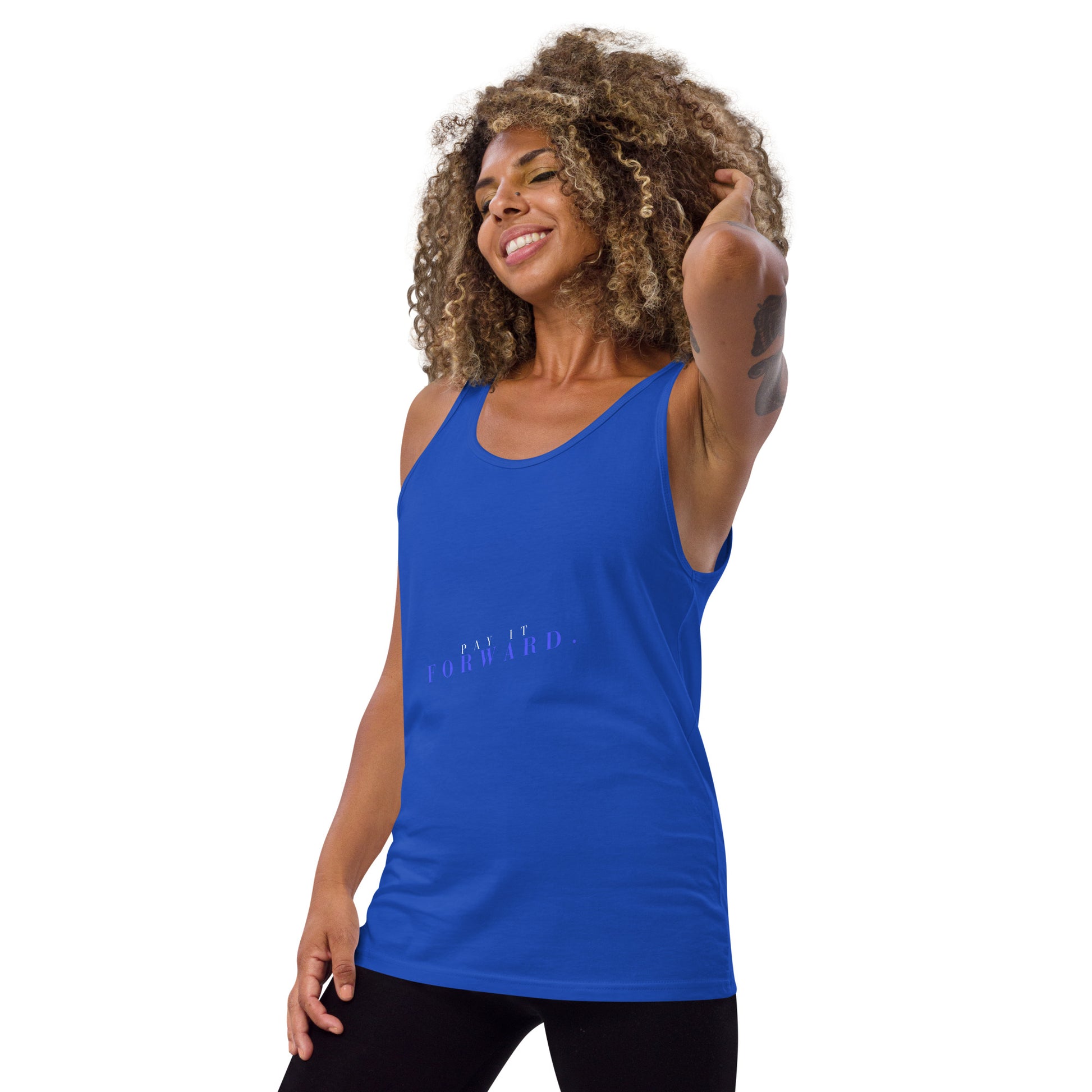 Forward Kind Men's Tank Top - Left Placement image 8 in Navy, size S, showing front view, left-side angle for the Pay It Forward design.