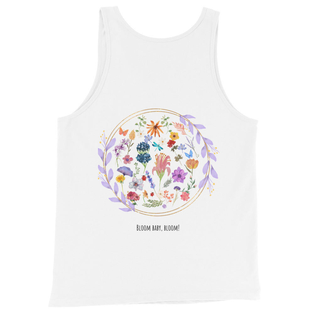 Bloomrise Men's Tank Top - Left Placement image 6 in Black, size 2XL, showing back view for the Bloom Baby Bloom design.