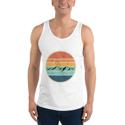 Summitline Men's Tank Top - Left Placement image 11: Navy version, size XL with front view of the Mountain Range range.