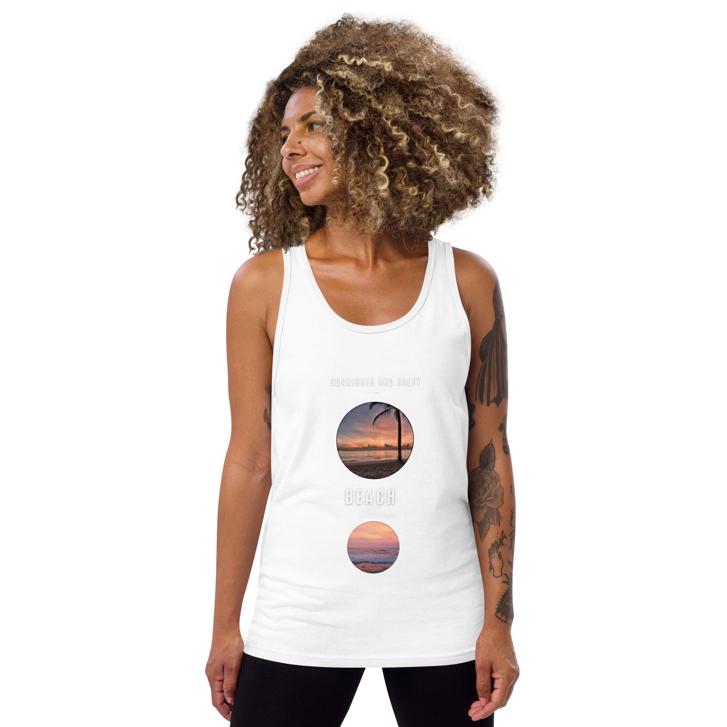Coastline Attitude Men's Tank Top - Left Placement image 16: Red version, size L with front view of the Beach Please range.