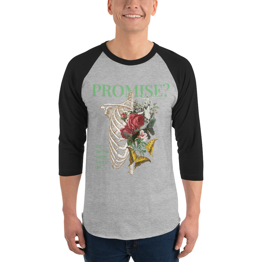 Promise Raglan Shirt - Left Placement image 2: Heather Denim/Navy version, size S with front view of the Promise range.