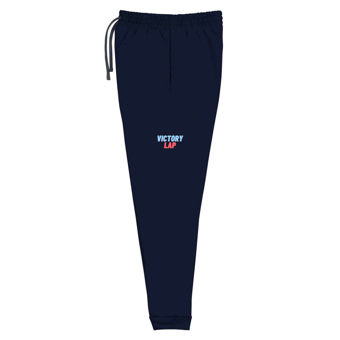 Image 1 of J. Navy Lap of Honour Joggers - Left Placement, size S, with Victory Lap artwork visible in left-side angle.