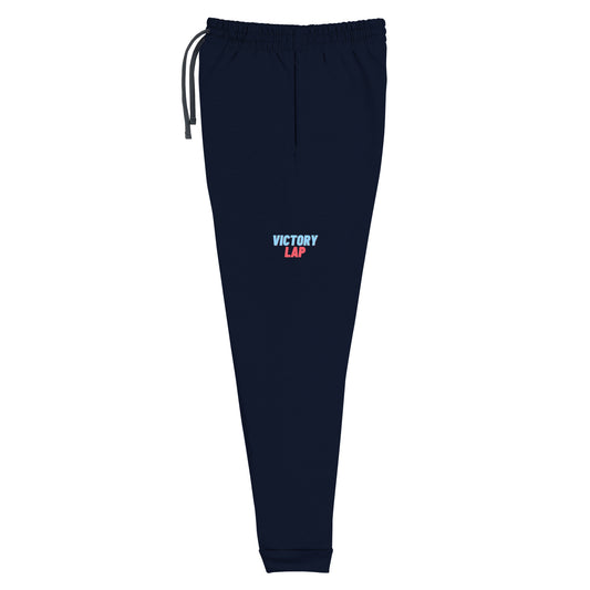 Image 1 of J. Navy Lap of Honour Joggers - Left Placement, size S, with Victory Lap artwork visible in left-side angle.