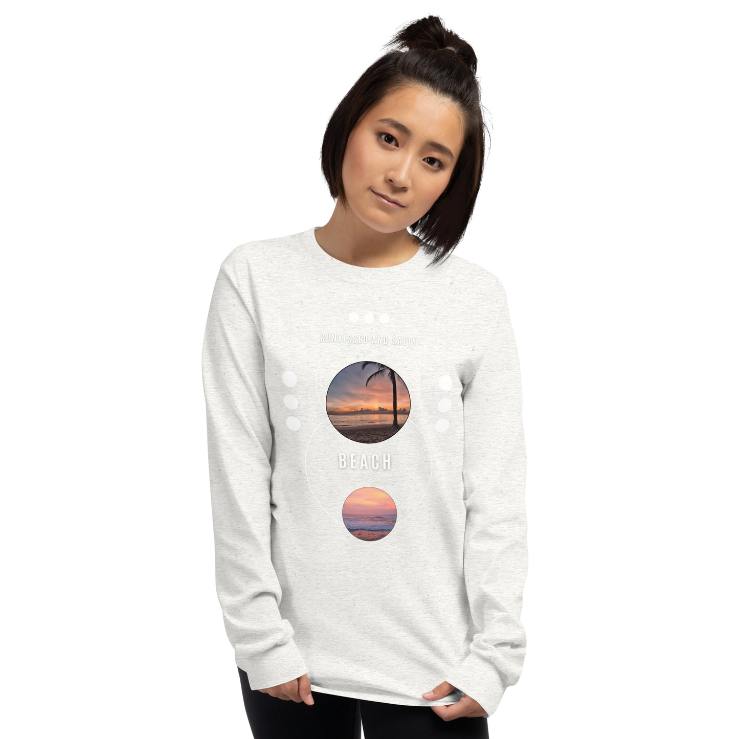 Coastline Attitude Men's Long Sleeve Shirt - Left Placement image 13: Navy version, size 3XL with front view of the Beach Please range.