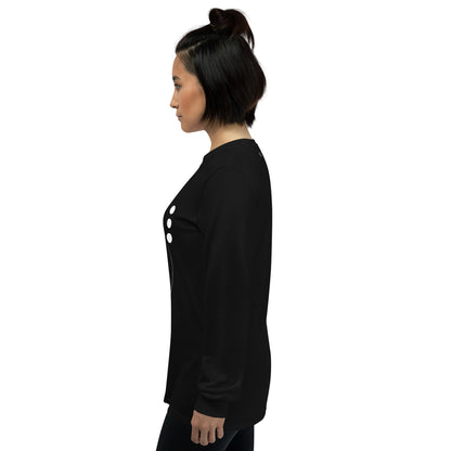 Image 10 of Navy Coastline Attitude Men's Long Sleeve Shirt - Left Placement, size L, with Beach Please artwork visible in left-side angle.