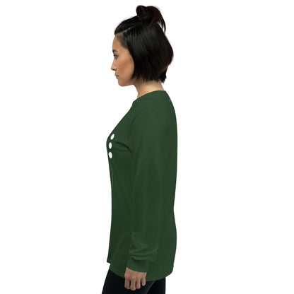 Coastline Attitude Men's Long Sleeve Shirt - Left Placement image 22: Forest Green version, size L with left-side angle of the Beach Please range.