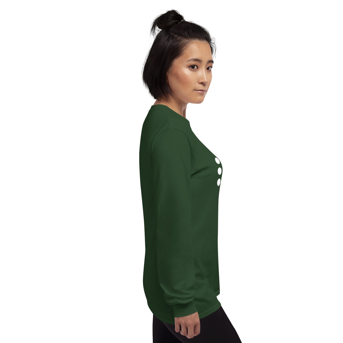 Coastline Attitude Men's Long Sleeve Shirt - Left Placement image 23 in Forest Green, size XL, showing right-side angle for the Beach Please design.