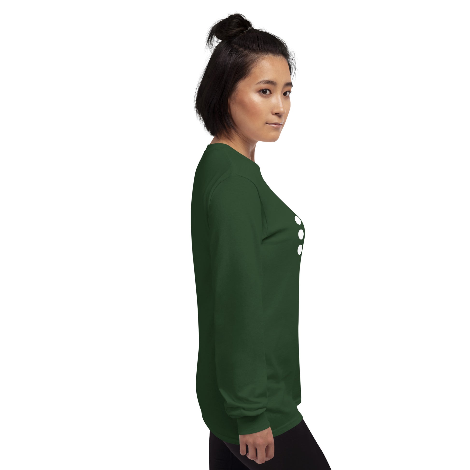 Coastline Attitude Men's Long Sleeve Shirt - Left Placement image 23 in Forest Green, size XL, showing right-side angle for the Beach Please design.