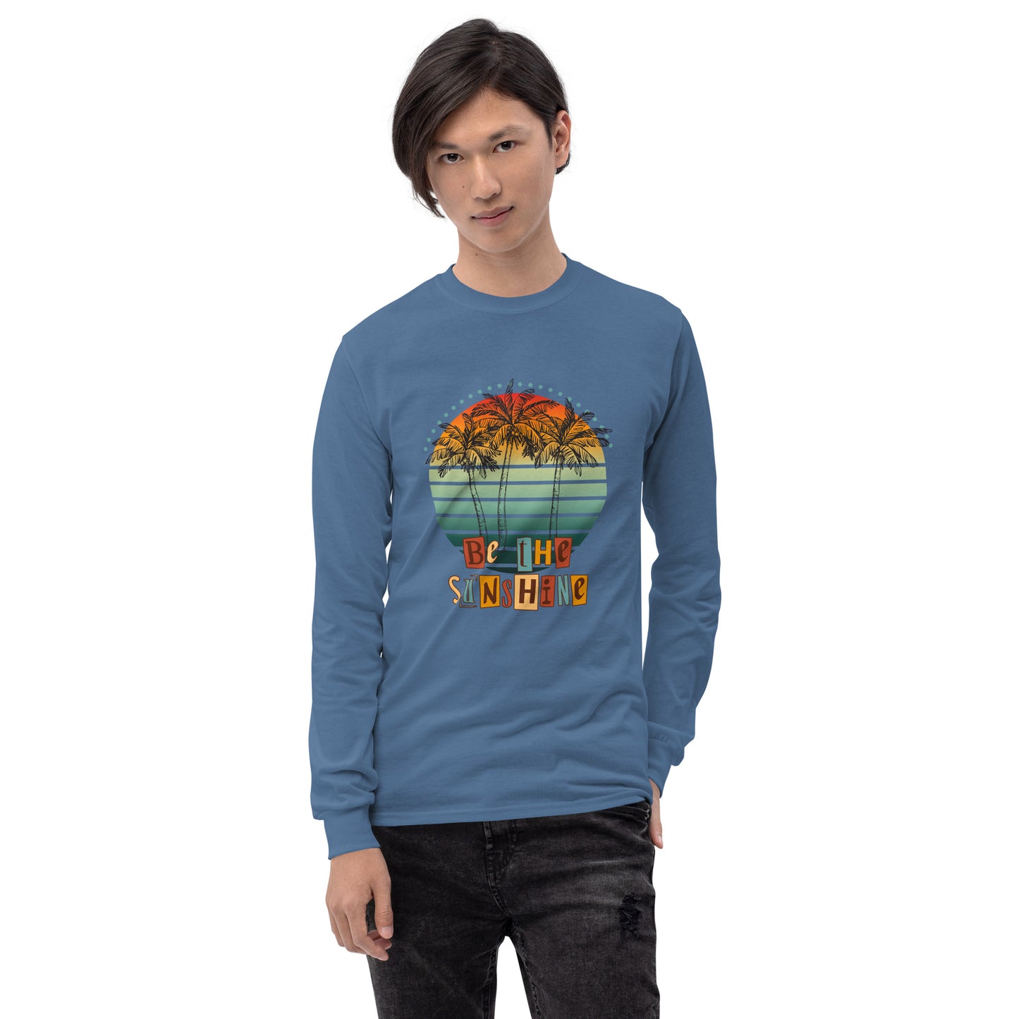 Image 43 of Irish Green Solara Long Sleeve Shirt, size L, with Be the Sunshine artwork visible in front view.