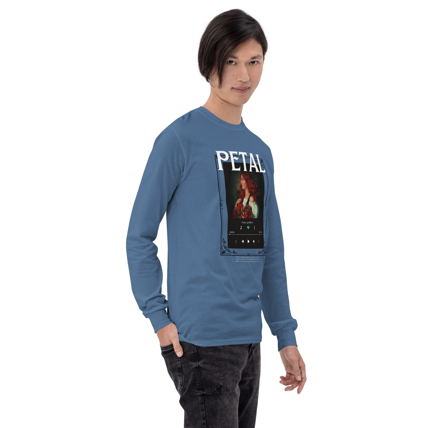 Image 48 of Sport Grey Petaline Long Sleeve Shirt, size L, with Petal artwork visible in front view, right-side angle.