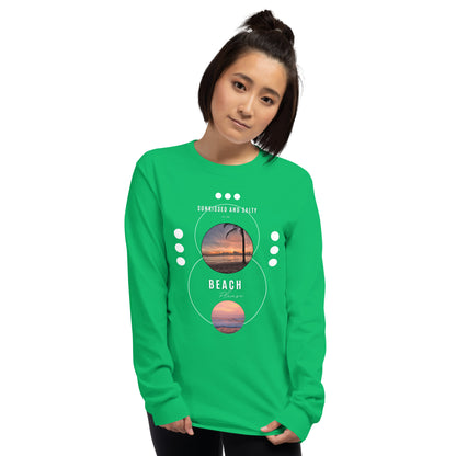 Image 85 of Ash Coastline Attitude Men's Long Sleeve Shirt - Left Placement, size S, with Beach Please artwork visible in front view.