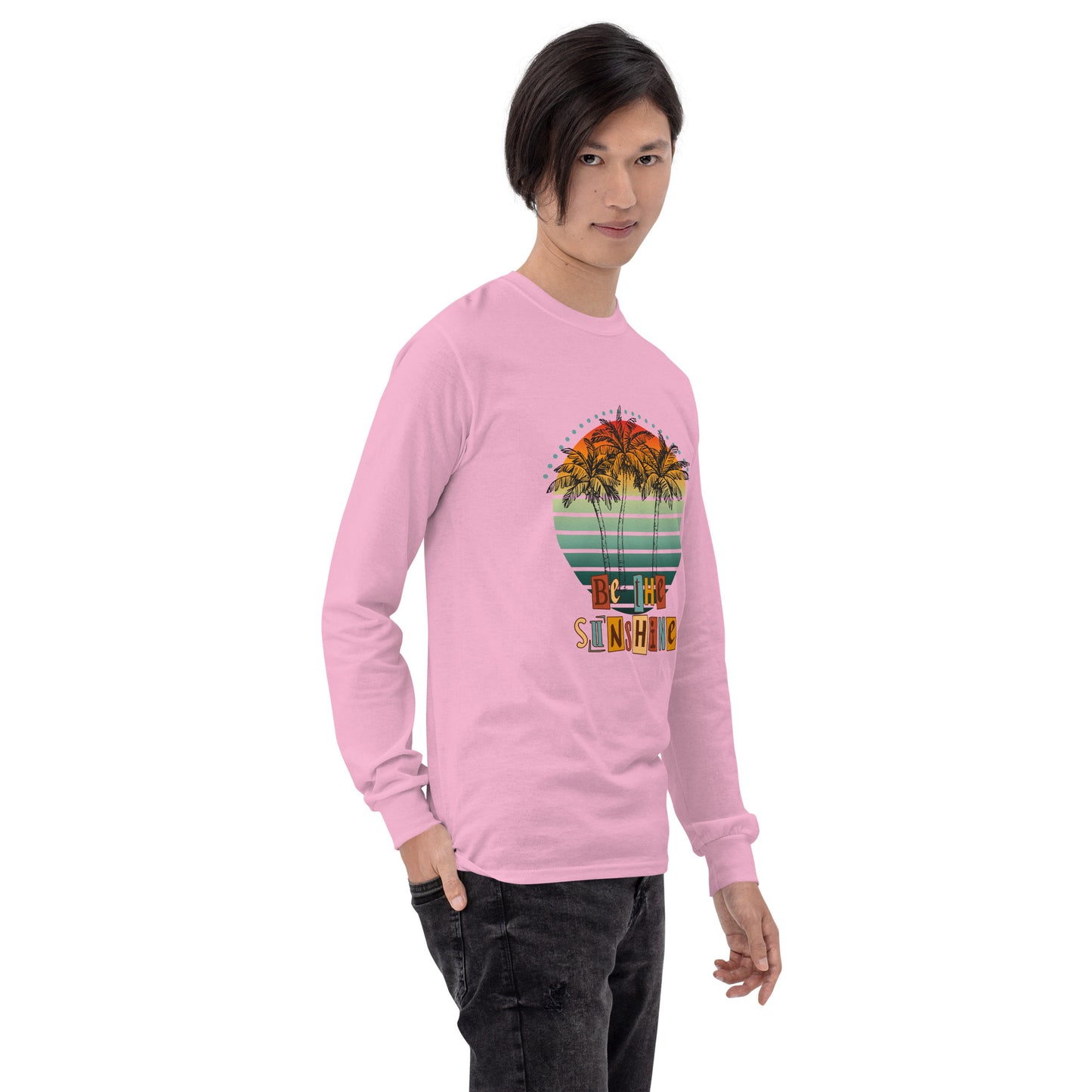 Image 78 of selected colour Solara Long Sleeve Shirt, with Be the Sunshine artwork visible in front view, right-side angle.