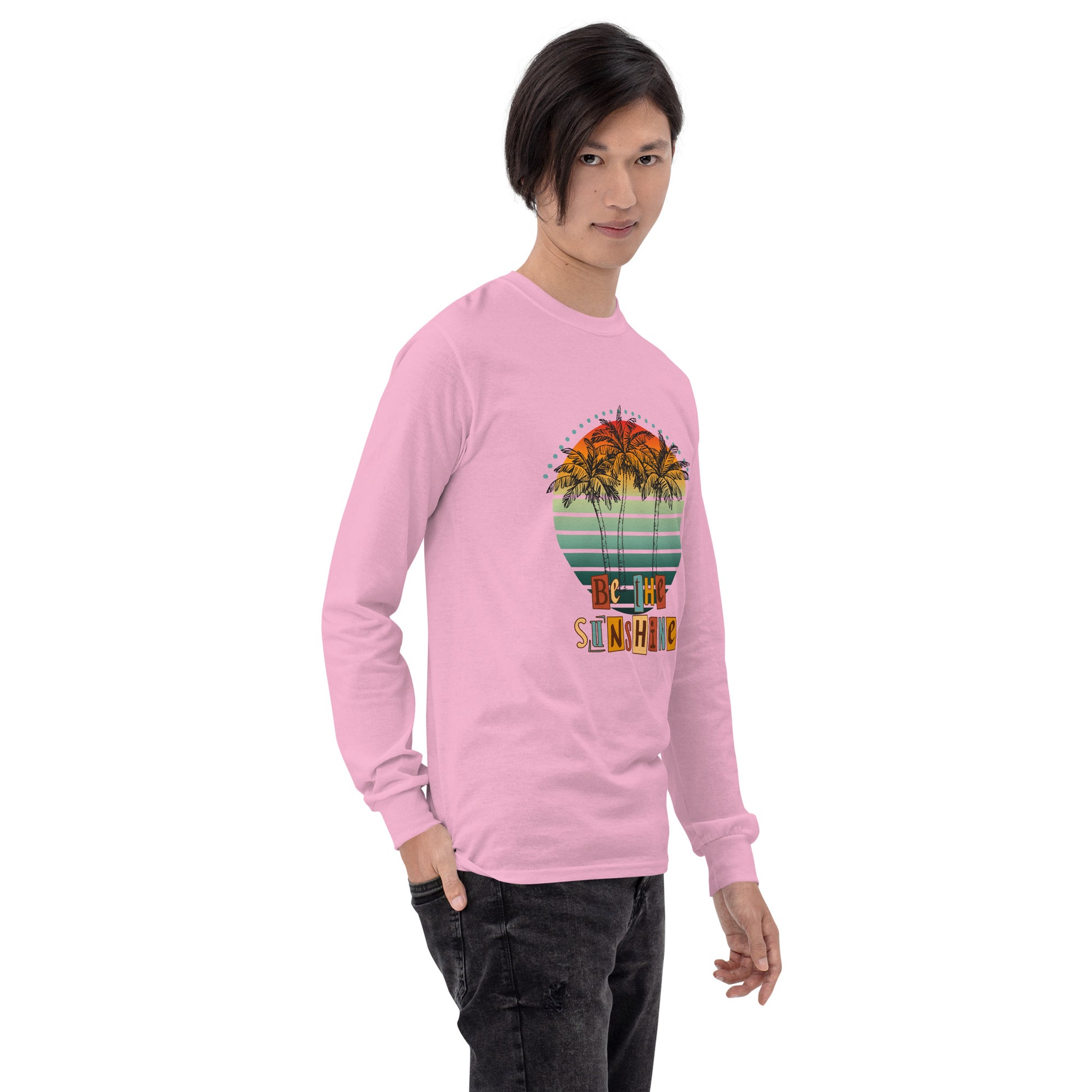 Image 78 of selected colour Solara Long Sleeve Shirt, with Be the Sunshine artwork visible in front view, right-side angle.