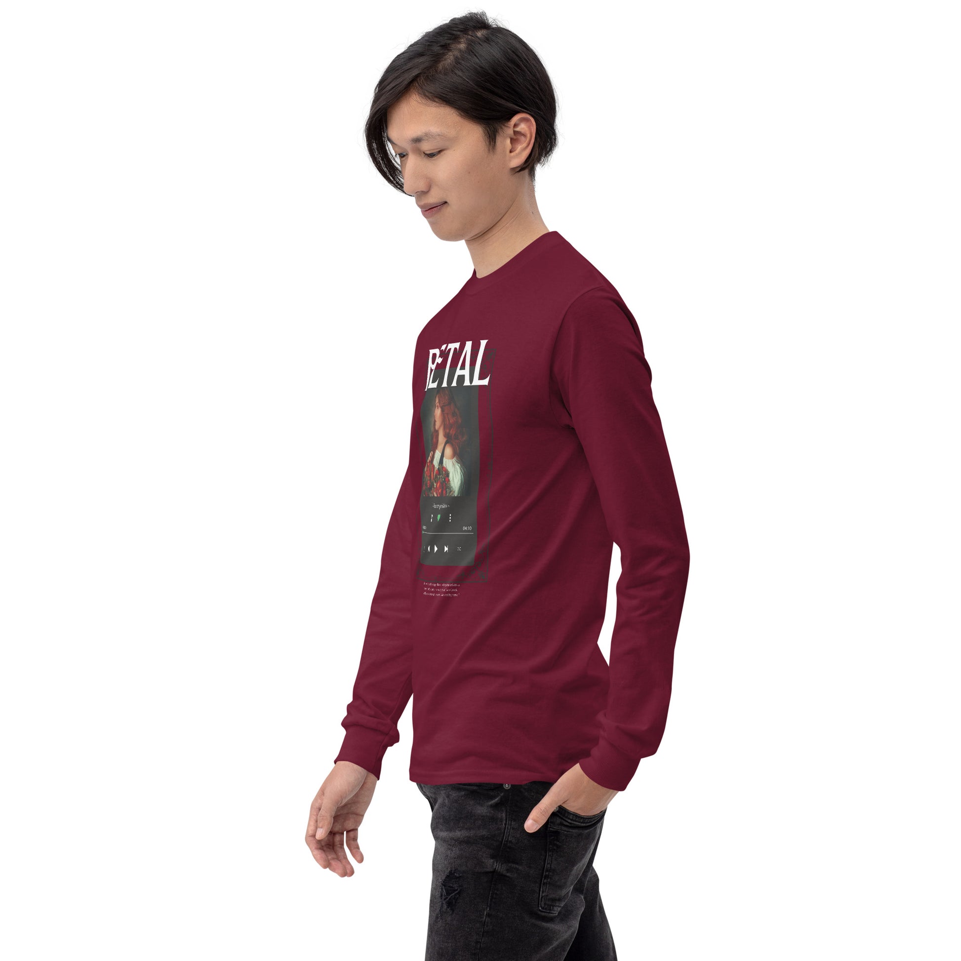 Image 16 of Forest Green Petaline Long Sleeve Shirt, size S, with Petal artwork visible in front view, left-side angle.