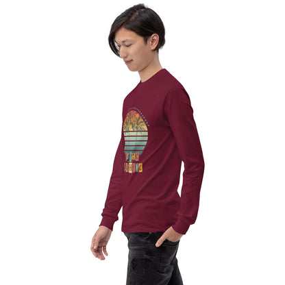 Image 16 of Forest Green Solara Long Sleeve Shirt, size S, with Be the Sunshine artwork visible in front view, left-side angle.