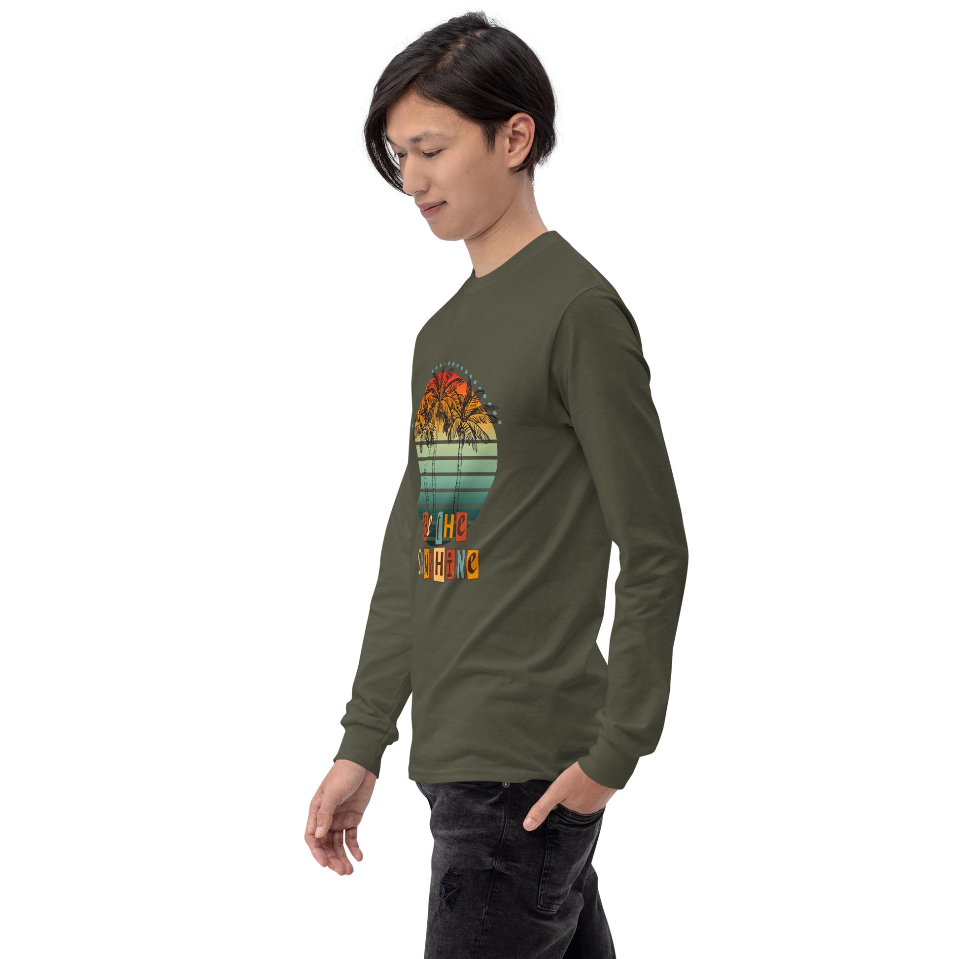 Solara Long Sleeve Shirt by R.A. Apparel, image 40, front view, left-side angle, Indigo Blue, size 2XL, design placement.