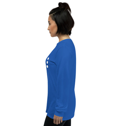 Coastline Attitude Men's Long Sleeve Shirt - Left Placement image 70: Light Blue version, size XL with left-side angle of the Beach Please range.