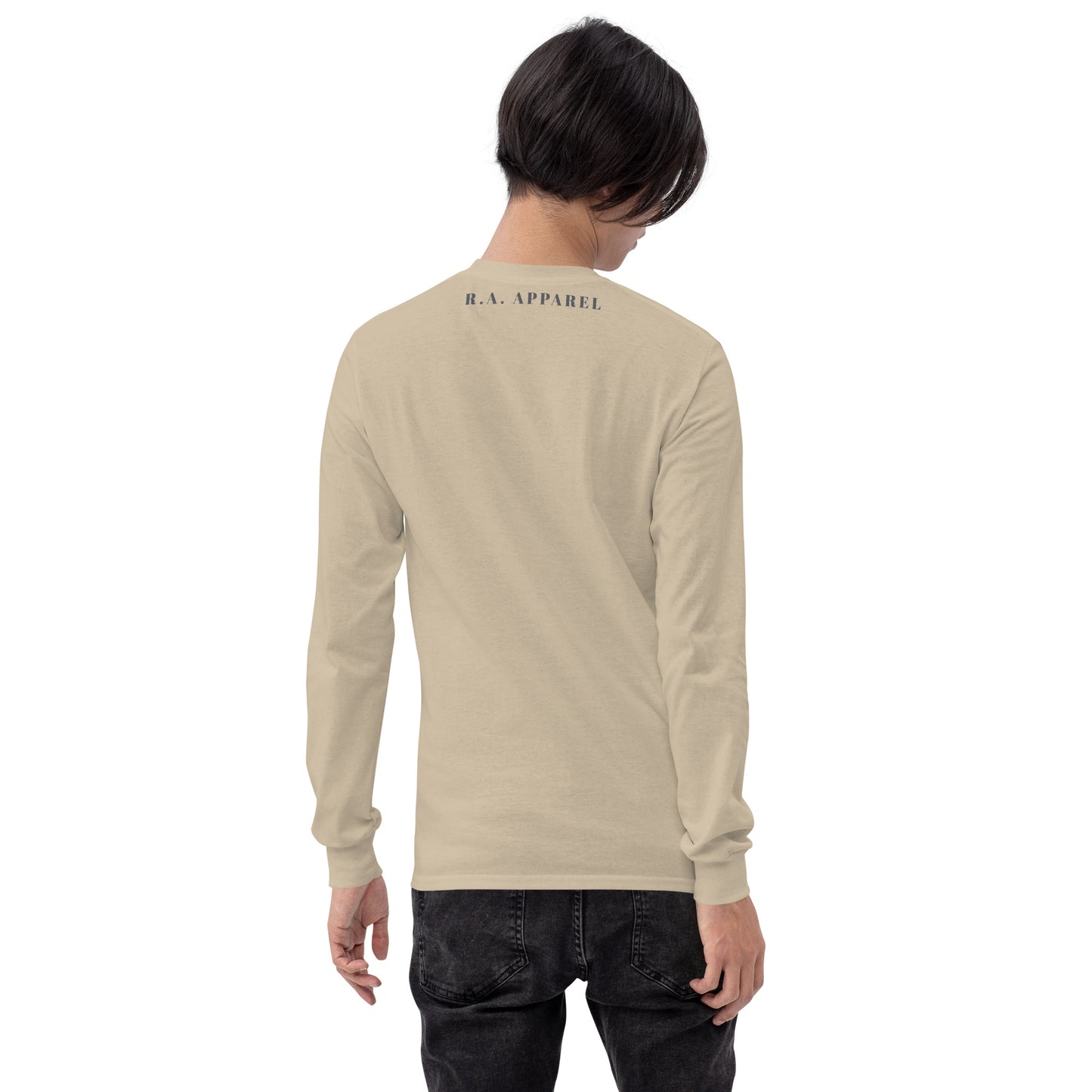 Petaline Long Sleeve Shirt by R.A. Apparel, image 68, back view, Ash, size L, design placement.