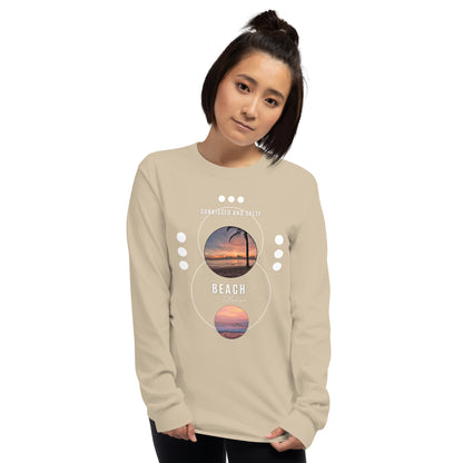 Image 73 of Sand Coastline Attitude Men's Long Sleeve Shirt - Left Placement, size S, with Beach Please artwork visible in front view.