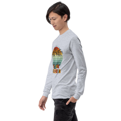 Image 58 of Sand Solara Long Sleeve Shirt, size L, with Be the Sunshine artwork visible in front view, left-side angle.