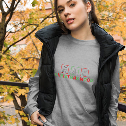 Festive Mood Long Sleeve Shirt - Left Placement by R.A. Apparel, image 1, front view, Navy, size XS, left placement.