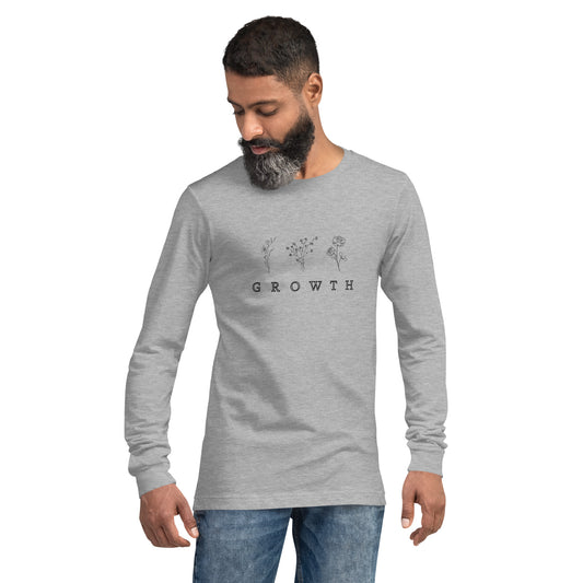 Growthline Long Sleeve Shirt - Left Placement image 1: Black Heather version, size XS with front view of the Growth range.