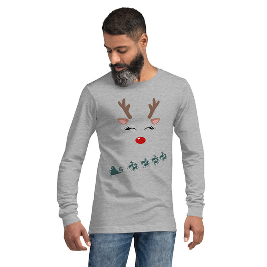 Northern Run Long Sleeve Shirt - Left Placement image 1 in Navy, size XS, showing front view for the Reindeer design.