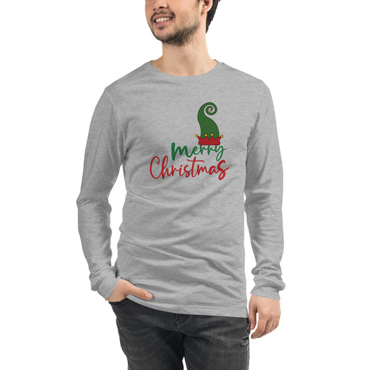 Image 1 of Black Heather Noelle Long Sleeve Shirt - Left Placement, size XS, with Merry Christmas artwork visible in front view.