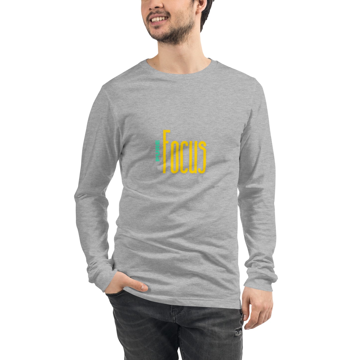Focusline Long Sleeve Shirt - Left Placement image 1 in Black Heather, size XS, showing front view for the Pure Focus design.