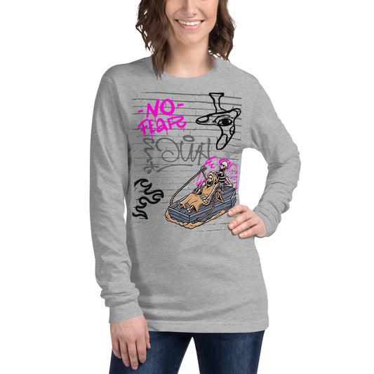Fearless Long Sleeve Shirt - Left Placement by R.A. Apparel, image 1, front view, Black Heather, size XS, left placement.