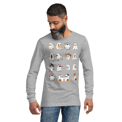 Spectral Long Sleeve Shirt - Left Placement image 1 in Black Heather, size XS, showing front view for the Ghosts design.