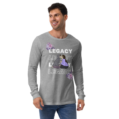 Heirloom Long Sleeve Shirt - Left Placement image 1 in Black Heather, size XS, showing front view for the Legacy design.