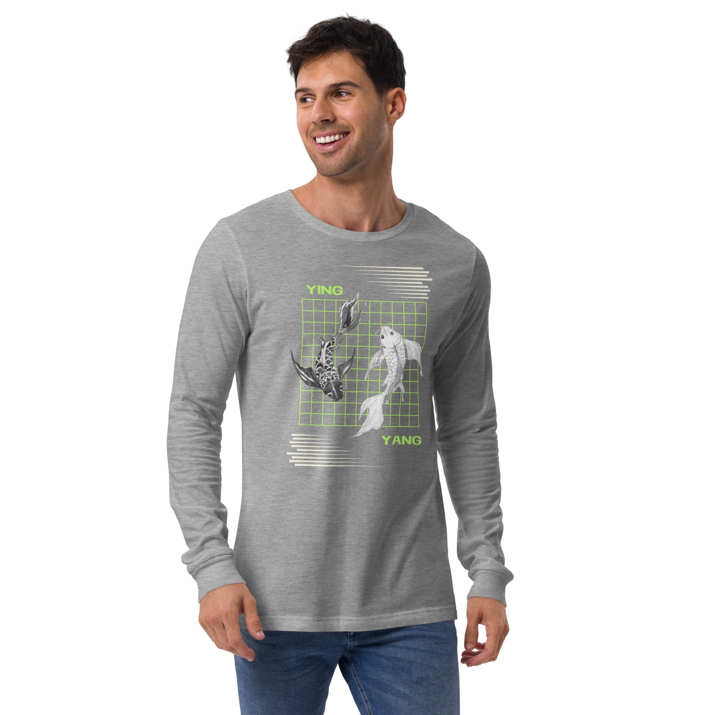 Equinoxe Long Sleeve Shirt image 29 in Heather Forest, size XL, showing front view for the Ying and Yang design.