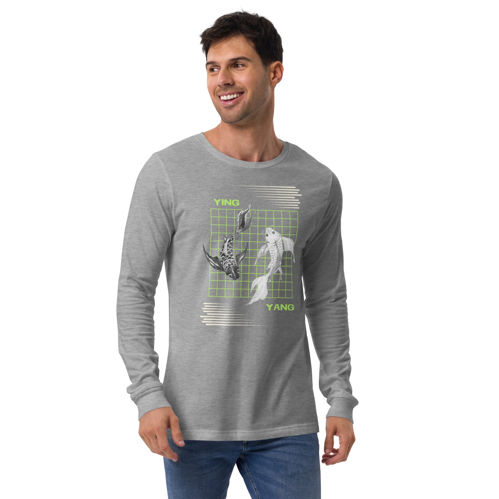 Equinoxe Long Sleeve Shirt image 29 in Heather Forest, size XL, showing front view for the Ying and Yang design.