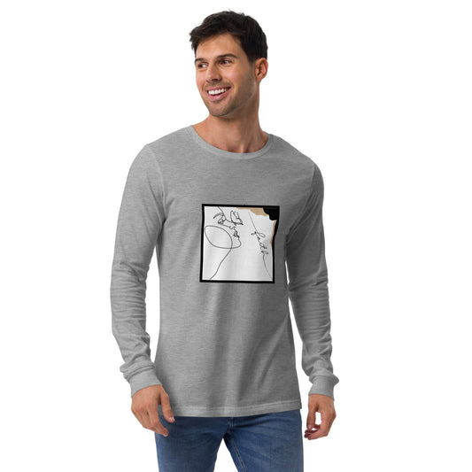 Faithline Long Sleeve Shirt - Left Placement by R.A. Apparel, image 1, front view, Black Heather, size XS, left placement.