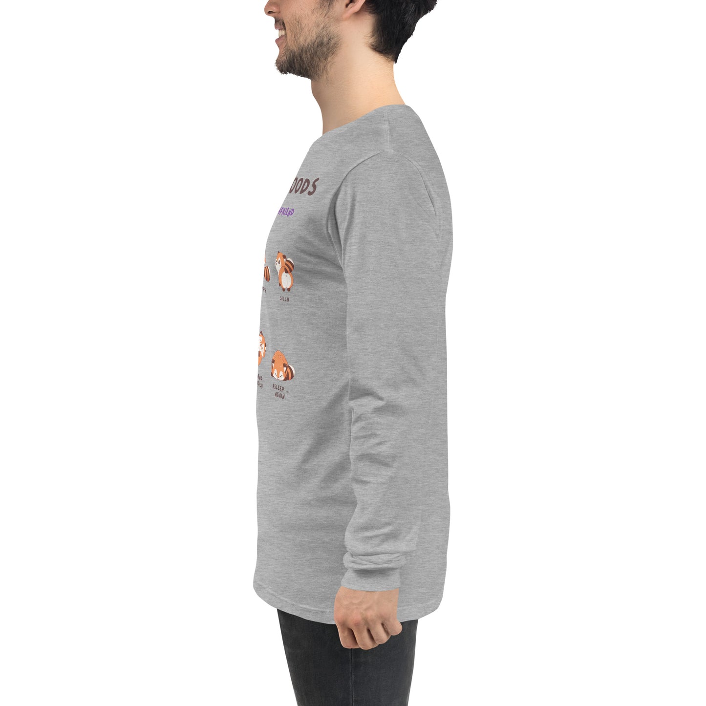 Image 3 of Black Heather Mood Diary Long Sleeve Shirt - Left Placement, size M, with My Daily Moods artwork visible in left-side angle.