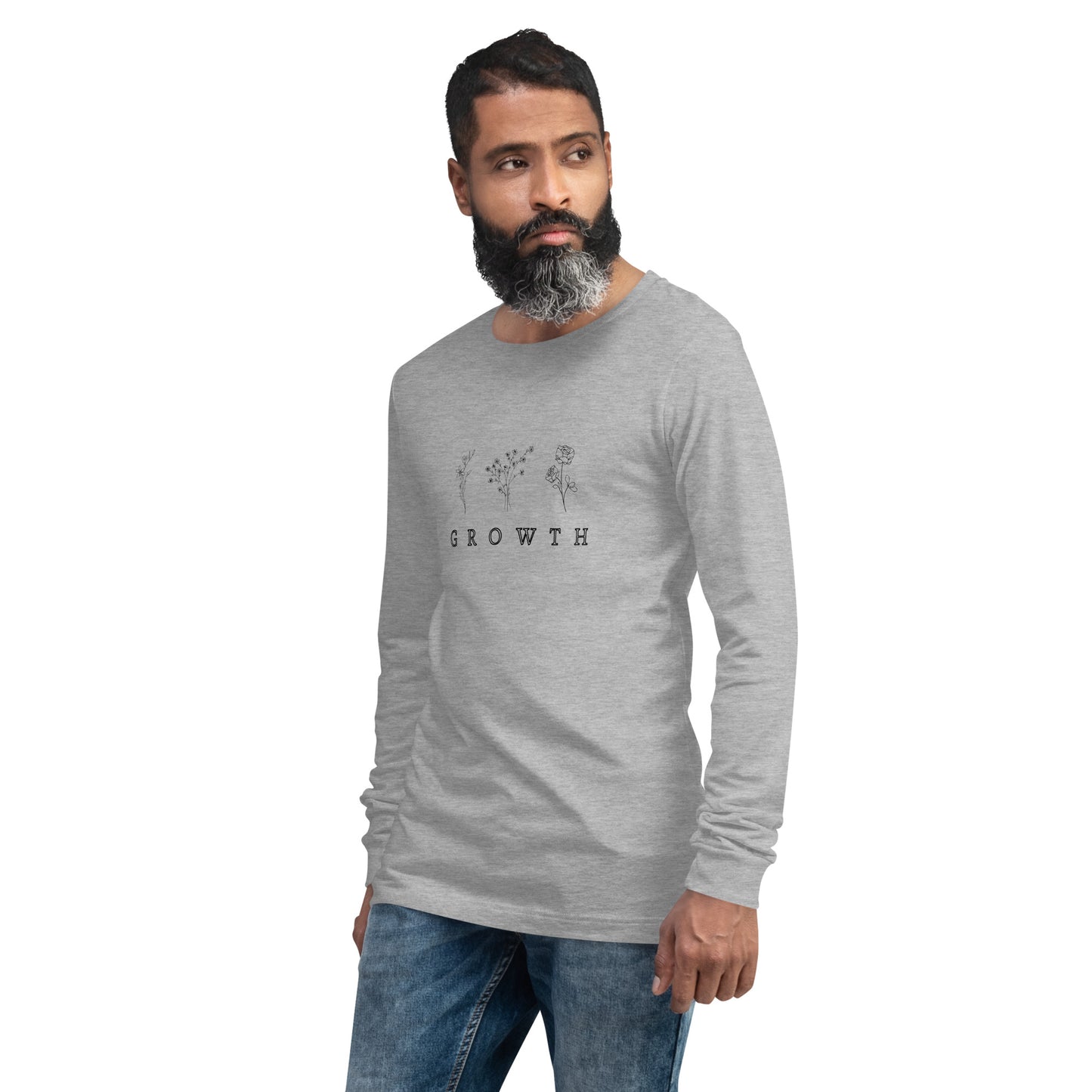 Growthline Long Sleeve Shirt - Left Placement product image 3 in Black Heather, size M, with front view, left-side angle and left placement.