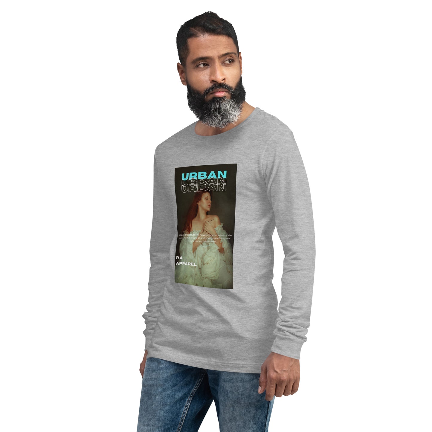 Urban Long Sleeve Shirt - Left Placement product image 2 in Black Heather, size S, with front view, left-side angle and left placement.