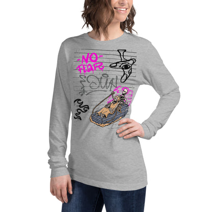 Fearless Long Sleeve Shirt - Left Placement image 3 in Black Heather, size M, showing front view, left-side angle for the No Fear design.
