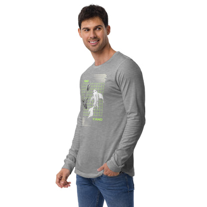 Equinoxe Long Sleeve Shirt by R.A. Apparel, image 30, front view, left-side angle, Heather Forest, size 2XL, design placement.