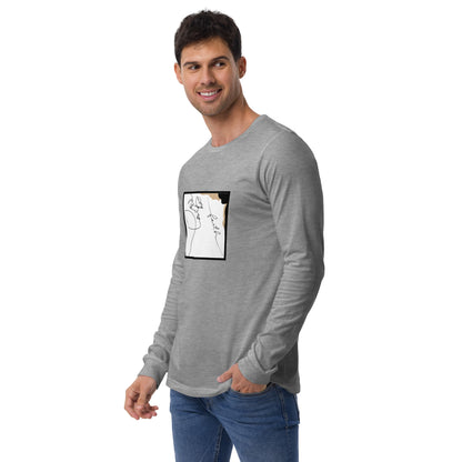 Image 2 of Black Heather Faithline Long Sleeve Shirt - Left Placement, size S, with Faith artwork visible in front view, left-side angle.