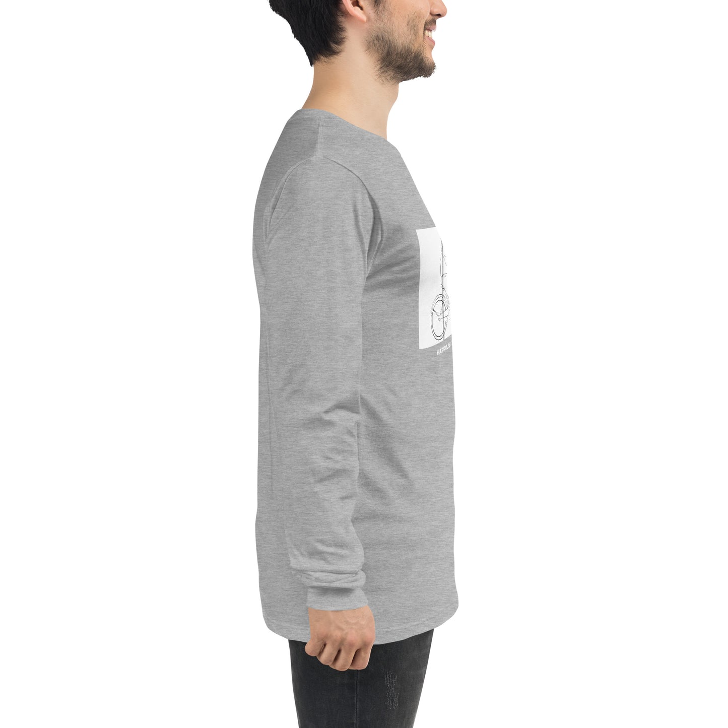 Ever After Long Sleeve Shirt - Left Placement image 4: Black Heather version, size L with right-side angle of the Happily Ever After range.