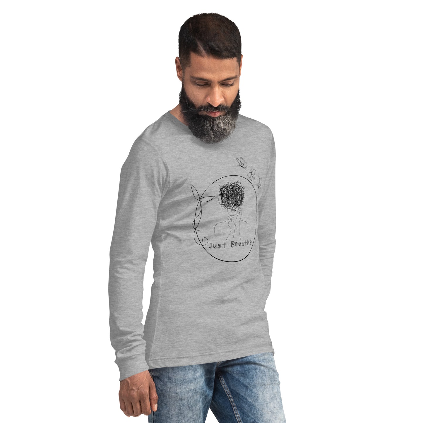 Breathing Room Long Sleeve Shirt - Left Placement image 2: Navy version, size S with front view, right-side angle of the Just Breathe range.