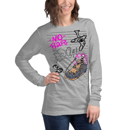 Fearless Long Sleeve Shirt - Left Placement by R.A. Apparel, image 4, front view, right-side angle, Black Heather, size L, left placement.